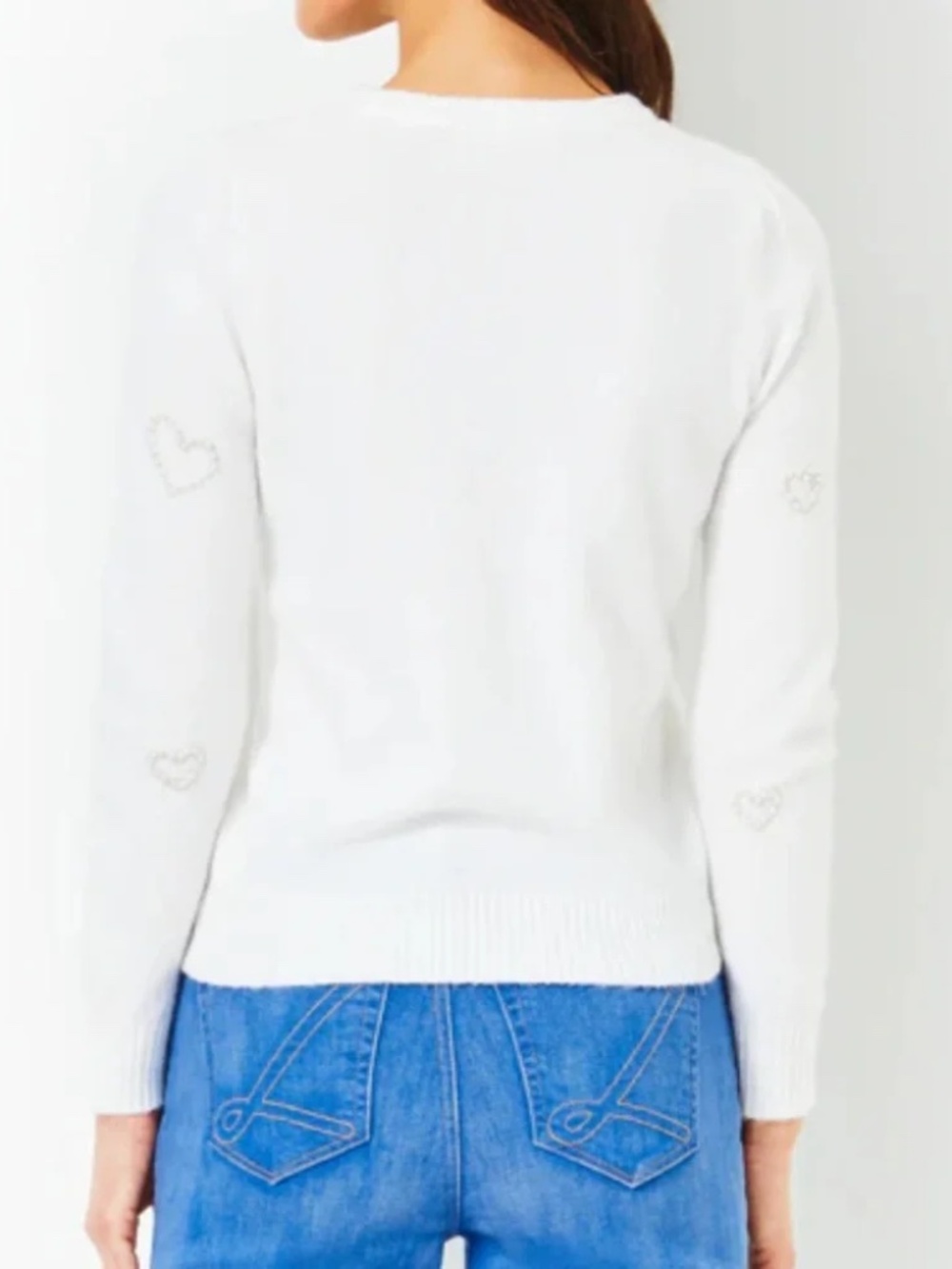 Lilly Pulitzer Mandia Sweater Resort White Party Hearts Pearl Heart Size XL - Picture 3 of 8